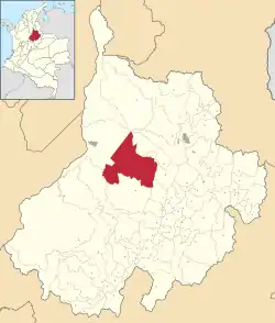 Location of the municipality and town of San Vicente de Chucurí in the Santander  Department of Colombia.