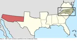 Map of the change to the Confederate States on May 21, 1861