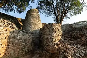The conical tower inside the Great Enclosure in Great Zimbabwe, a medieval city built by a prosperous culture, ca. 11th–14th century