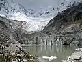 Ocshapalca (on the left) and Ranrapalca (on the right), the Llaca Glacier and the Llaca Lake