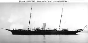 Corsair III (American Steam Yacht, 1898) prior to her World War I Naval service. Built in 1898 for financier J.P. Morgan, this yacht served as USS Corsair (SP-159) during World War I and as USS Oceanographer (AGS-3) during World War II