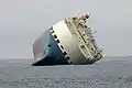 The Cougar Ace listing on 14 August 2006 (over three weeks after the incident), view from the bow