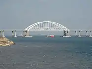 A ship passing under the Crimean Bridge