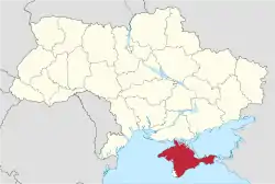 Location of&nbsp;the&nbsp;Autonomous Republic of Crimea&nbsp;(red)in Ukraine&nbsp;(light&nbsp;yellow)