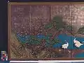 Japan, Edo period, Kano-school style, 1850 Pair of six-fold screens; ink, pigment, silver and gold leaf on paper; wood, silk, and lacquer