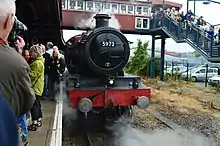 Crowds of people around 5972 in York, which had worked an enthusiast special from Manchester in June 2014.