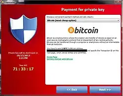 Screenshot of a Cryptolocker attack.