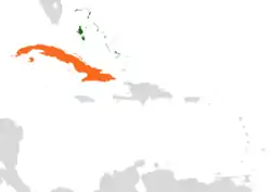 Map indicating locations of Bahamas and Cuba