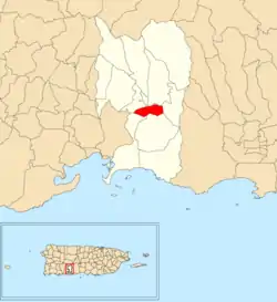 Location of Cuebas within the municipality of Peñuelas shown in red