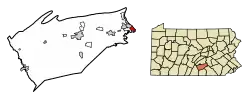 Location of New Cumberland in Cumberland County, Pennsylvania.