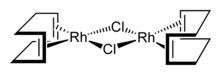 Cyclooctadiene rhodium chloride dimer, .mw-parser-output .template-chem2-su{display:inline-block;font-size:80%;line-height:1;vertical-align:-0.35em}.mw-parser-output .template-chem2-su>span{display:block;text-align:left}.mw-parser-output sub.template-chem2-sub{font-size:80%;vertical-align:-0.35em}.mw-parser-output sup.template-chem2-sup{font-size:80%;vertical-align:0.65em}Rh2Cl2(cod)2 is a precursor to many homogeneous catalysts.