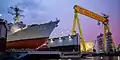 Jack H. Lucas sits in drydock at Huntington-Ingalls Shipbuilding prior to launch.