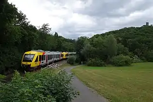 LINT 41 of Hessische Landesbahn underneath Königstein Castle heading for Frankfurt