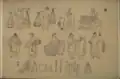 The people of Tonkin shown doing daily activities such as carrying food and etc.