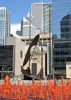 The water in the fountain was dyed red in honor of the Chicago Blackhawks Stanley Cup run in 2010.