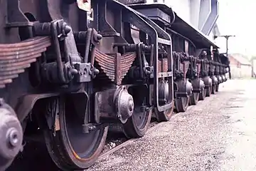 Many wheels of a German schnabel wagon.