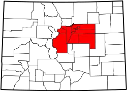 Location of Denver–Aurora–Lakewood, CO Metropolitan Statistical Areain Colorado.