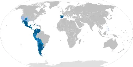 Map showing usage of the Spanish language
