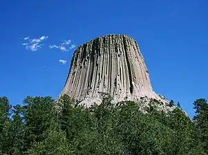 Devils Tower, an archetypal example of an inselberg in Wyoming, US.