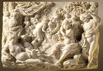 Artemis, Callisto and the nymphs, ivory relief by Ignaz Elhafen, circa 1690-1695.