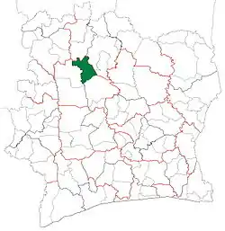 Location in Ivory Coast. Dianra Department has retained the same boundaries since its creation in 2012.