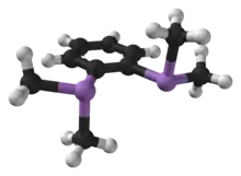 Ball and stick model of 1,2-bis(dimethylarsino)benzene