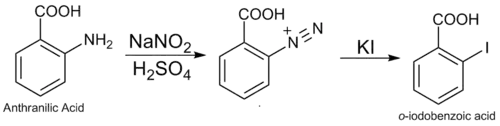Diazo replacement of anthranilic acid.