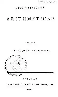 Title page of Gauss' magnum opus, Disquisitiones Arithmeticae