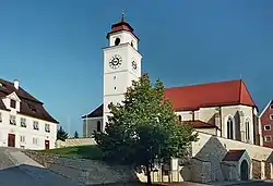 Town hall and the Church of Saints Peter and Paul