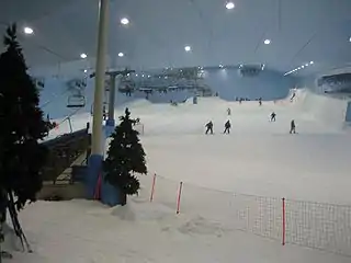 Looking up the ski slope