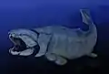 Dunkleosteus was a 10&nbsp;m (33&nbsp;ft) long toothless armored predatory Devonian placoderm fish.
