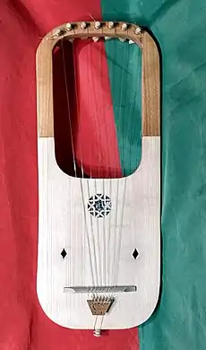 A reconstruction of a Germanic lyre (Rotte, Round lyre)