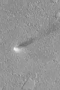 Dust devil in action showing shadow to the right.  Image located in Cebrenia quadrangle.