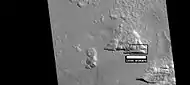 Possible variation of scalloped terrain in depressions with straight southern walls, as seen by HiRISE under HiWish program. Box indicates part enlarged in images below.  Image located in Diacria quadrangle in Milankovic crater.