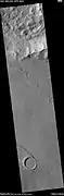 Wide view of streamlined shape and rafts of lava, as seen by HiRISE under HiWish program Location is Amazonis quadrangle.