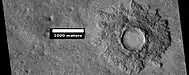 Pedestal crater, as seen by HiRISE under HiWish program  The crater's ejecta protected the underlying ground from eroding.