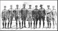 Early aviators at the Naval Aeronautic Station) in Pensacola, Florida, in 1914. Ensign Godfrey de C. Chevalier is second from right.