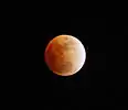 Eclipse observed from Salmon Arm, Canada at 3:11 UTC. Lunar north is near top-left.