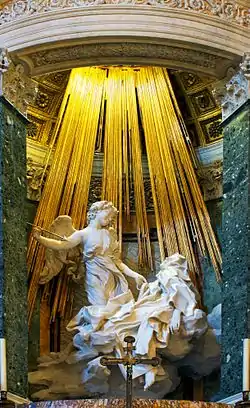 Ecstasy of Saint Teresa; by Gian Lorenzo Bernini; 1647–1652; marble; height: 3.5&nbsp;m; Santa Maria della Vittoria (Rome)