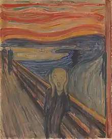The Scream; by Edvard Munch; 1893; tempera and crayon on cardboard; 91 x 73.5&nbsp;cm; National Gallery (Oslo, Norway)