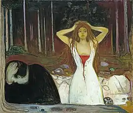Ashes, 1894, oil on canvas, .mw-parser-output .frac{white-space:nowrap}.mw-parser-output .frac .num,.mw-parser-output .frac .den{font-size:80%;line-height:0;vertical-align:super}.mw-parser-output .frac .den{vertical-align:sub}.mw-parser-output .sr-only{border:0;clip:rect(0,0,0,0);clip-path:polygon(0px 0px,0px 0px,0px 0px);height:1px;margin:-1px;overflow:hidden;padding:0;position:absolute;width:1px}120.5&nbsp;cm ×&nbsp;141&nbsp;cm (47+1⁄2&nbsp;in ×&nbsp;55+1⁄2&nbsp;in). Nasjonalgalleriet, Oslo