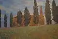 The Church of Arvigna painted by R. Labitrie (1983)