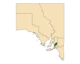 Map of South Australia with electoral district of Schubert highlighted