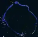 Mike test crater, relative to Enewetak Atoll.