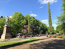 The Esplanadi Park in the city  center of Helsinki, Finland, in 2020