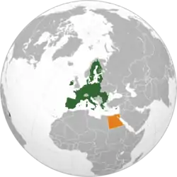 Map indicating locations of European Union and Egypt