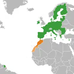Map indicating locations of European Union and Morocco