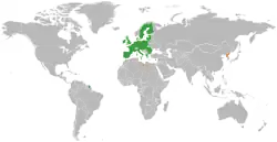 Map indicating locations of European Union and North Korea