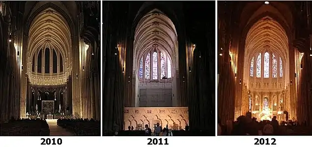 Early stages of cleaning and restoring the choir of Chartres Cathedral (2009–2019)