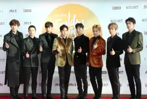 Exo at the Golden Disk Awards in January 2017From L-R: Chanyeol, D.O., Kai, Suho, Chen, Xiumin, Baekhyun, and Oh Se-hun